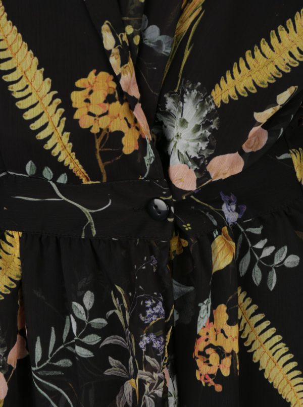 Čierne kvetinové zavinovacie šaty ONLY Katrine