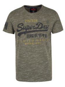 Kaki pánske melírované tričko s potlačou Superdry Premium