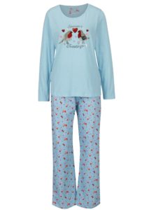 Svetlomodré dámske pyžamo s motívom vtákov M&Co