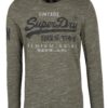 Kaki pánske melírované tričko s dlhým rukávom Superdry Premium