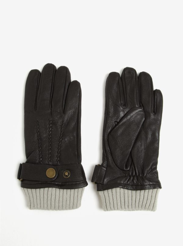 Tmavohnedé kožené rukavice Jack & Jones Vintage Victor