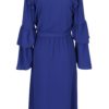 Modré asymetrické šaty s prekladaným výstrihom a volánikmi Miss Selfridge