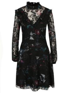 Čierne čipkované kvetované šaty s dlhým rukávom Garcia Jeans