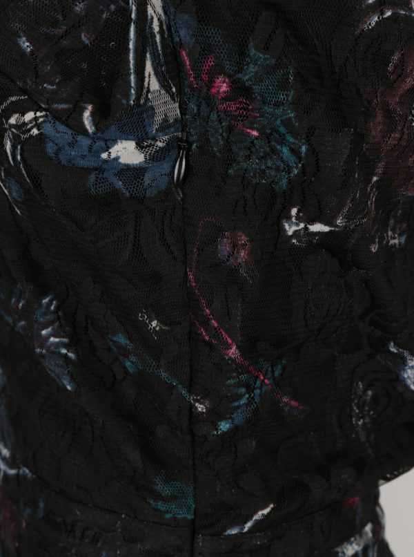 Čierne čipkované kvetované šaty s dlhým rukávom Garcia Jeans