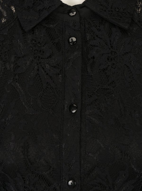 Čierne čipkované košeľové šaty so zaväzovaním v páse Mela London