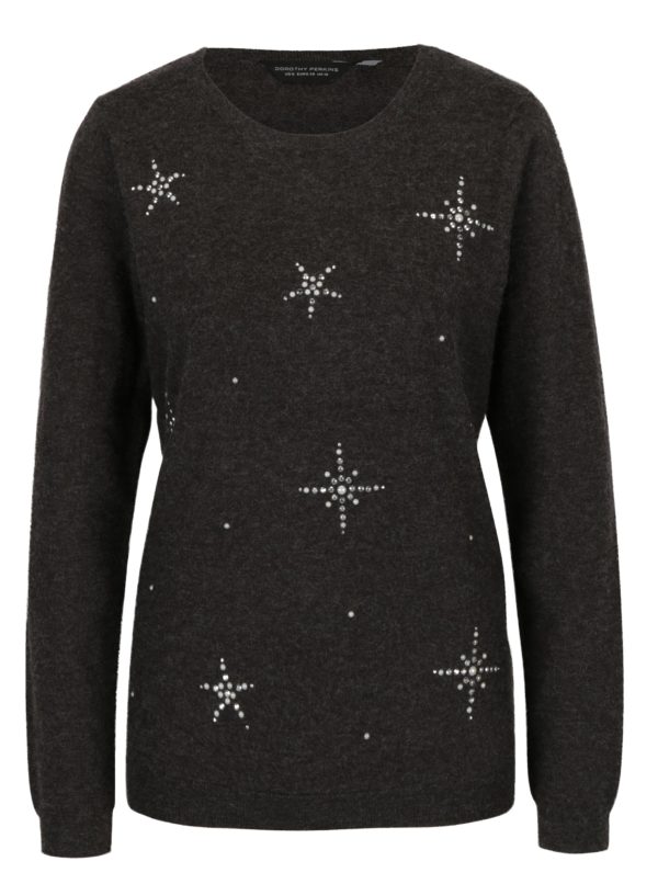 Sivý melírovaný sveter s motívom hviezd Dorothy Perkins