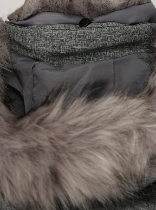 Sivý melírovaný prešívaný kabát s umelým kožúškom Dorothy Perkins