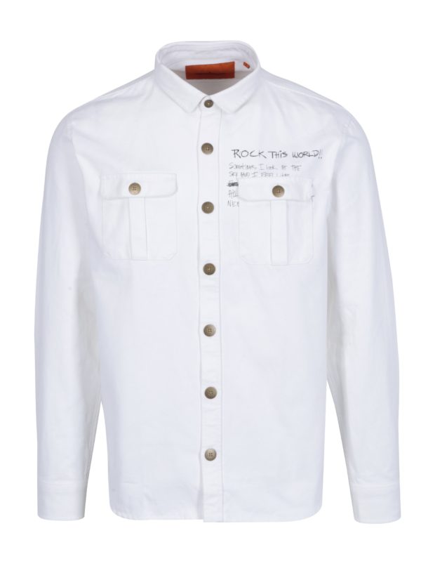 Biela neformálna košeľa s potlačou na chrbte Shine Original