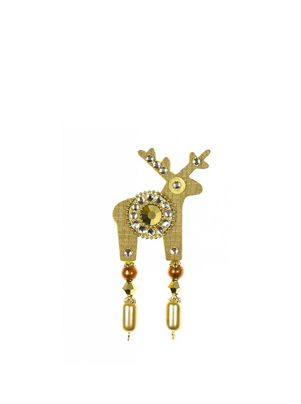 Malá brošňa jeleň v zlatej farbe s komponentmi Preciosa Components Deers