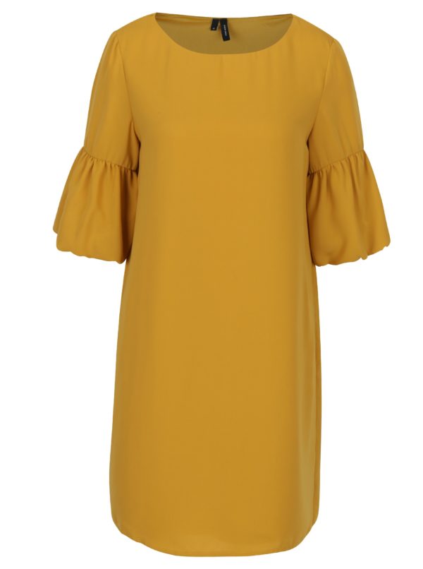 Horčicové šaty s 3/4 zvonovým rukávom VERO MODA Perfect