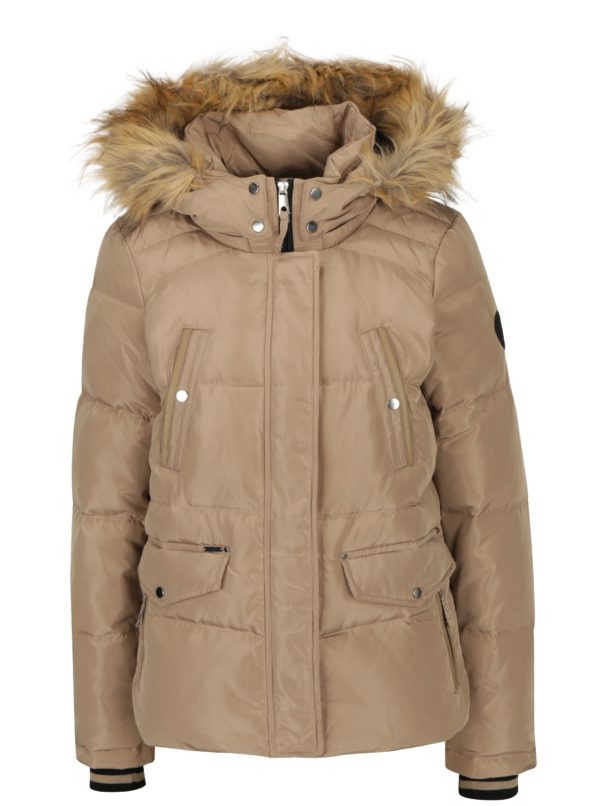 Béžová zimná prešívaná bunda s kapucňou VERO MODA Fea