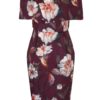Vínové kvetované šaty s odhalenými ramenami Dorothy Perkins Petite