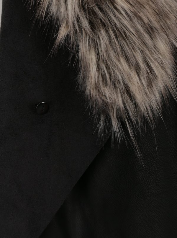 Čierna koženková bunda s umelým kožúškom Dorothy Perkins Curve