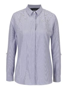 Bielo-modrá pruhovaná košeľa s korálkami Dorothy Perkins