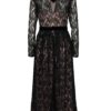 Marhuľovo–čierne dlhé čipkové šaty Little Mistress