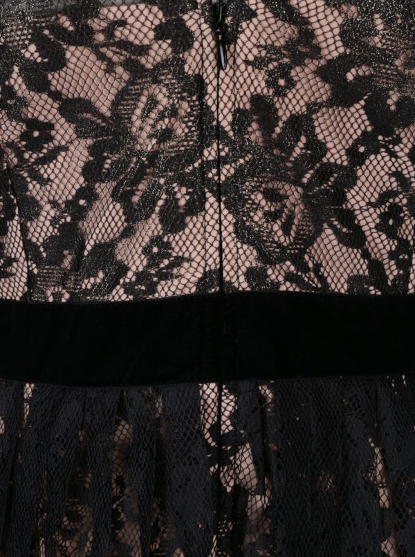Marhuľovo–čierne dlhé čipkové šaty Little Mistress
