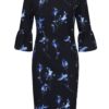 Modro–čierne kvetované šaty s volánmi na rukávoch Paper Dolls