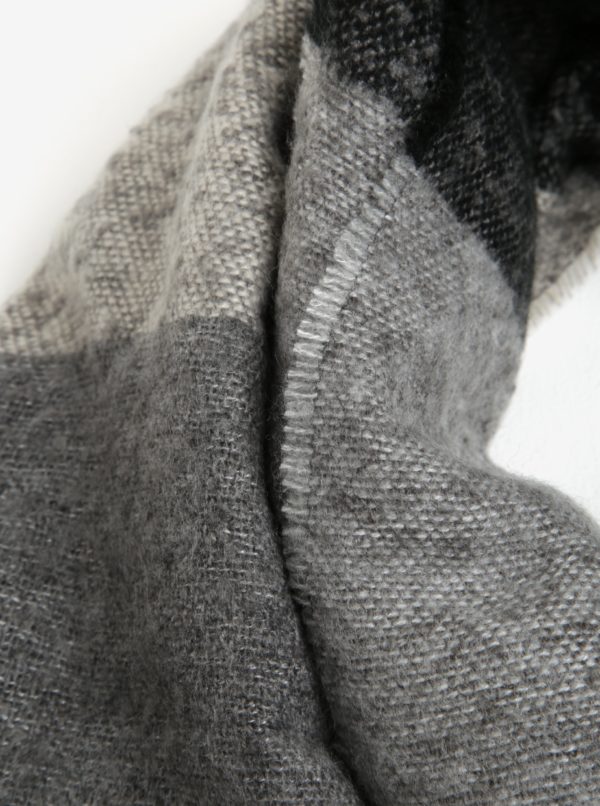Sivo-čierny melírovaný šál so strapcami Pieces Anne
