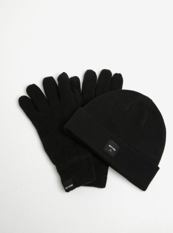 Súprava čiapky a rukavíc v čiernej farbe ONLY & SONS X-box