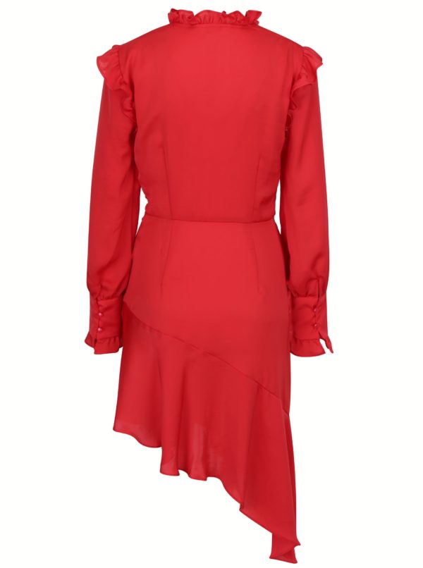 Červené asymetrické šaty s volánmi Miss Selfridge