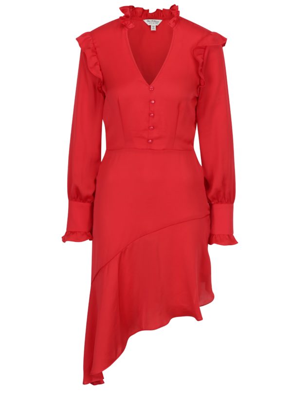 Červené asymetrické šaty s volánmi Miss Selfridge