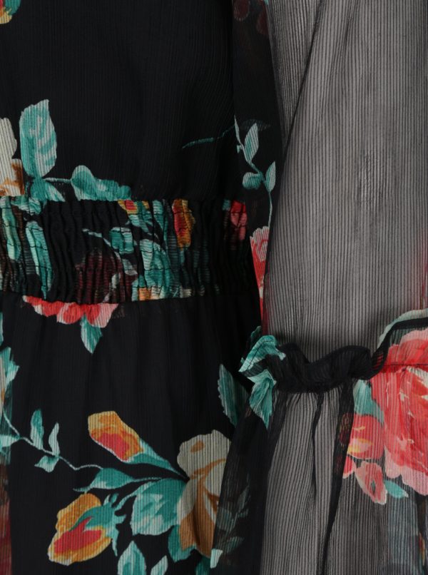 Čierne kvetované šaty s dlhým rukávom Miss Selfridge
