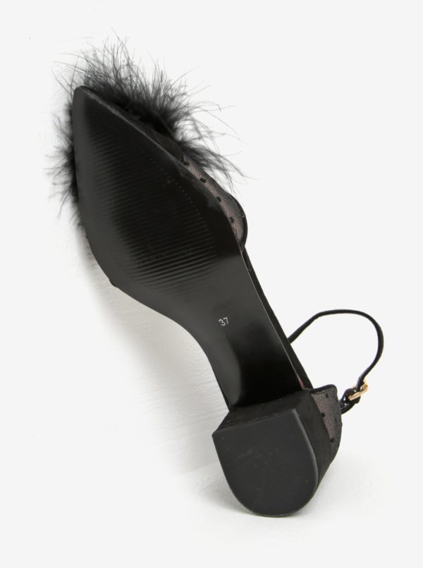 Čierne bodkované sandále na podpätku s perím na špičke Miss KG Eleri
