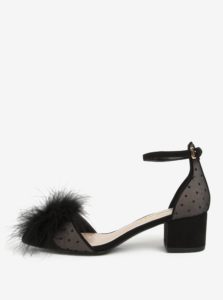 Čierne bodkované sandále na podpätku s perím na špičke Miss KG Eleri