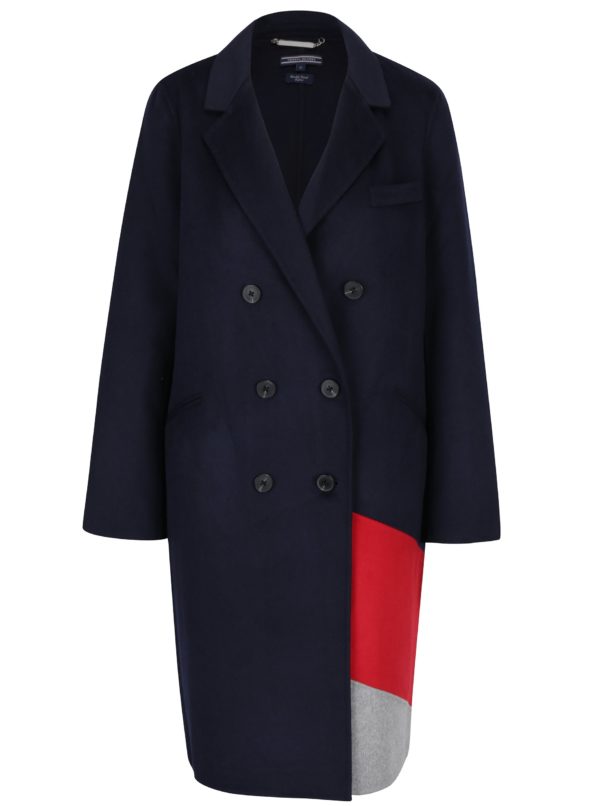Modrý dámsky tenký vlnený kabát Tommy Hilfiger