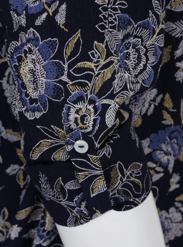 Tmavomodrá kvetovaná tunika s priesvitnou čipkou na chrbte M&Co