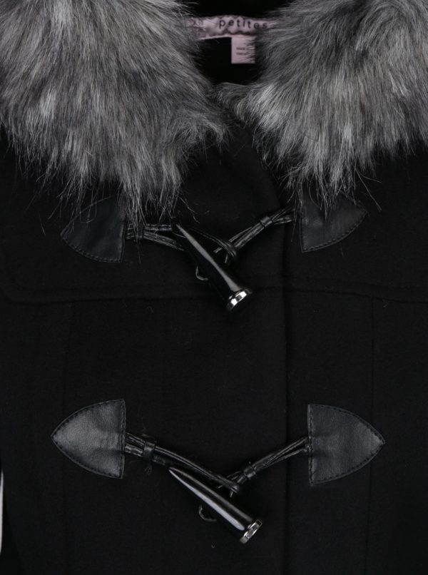 Čierny kabát s kapucňou Miss Selfridge Petites
