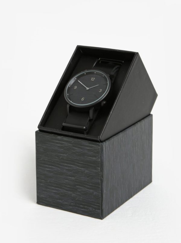 Čierne pánske hodinky s koženým remienkom  Komono Magnnus
