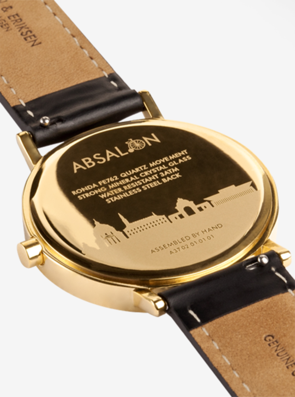 Unisex hodinky v zlatej farbe s čiernym koženým remienkom LARSEN & ERIKSEN  37 mm