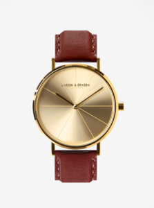 Unisex hodinky v zlatej farbe s hnedým koženým remienkom LARSEN & ERIKSEN  37 mm