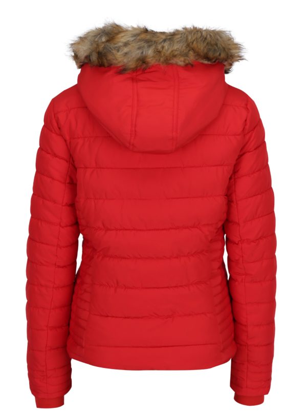 Červená prešívaná zimná bunda s umelou kožušinou TALLY WEiJL