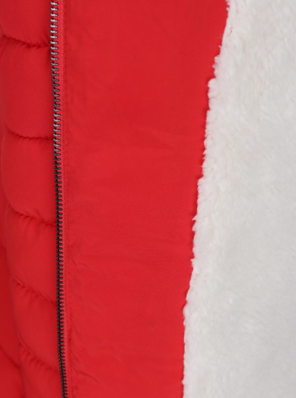 Červená prešívaná zimná bunda s umelou kožušinou TALLY WEiJL