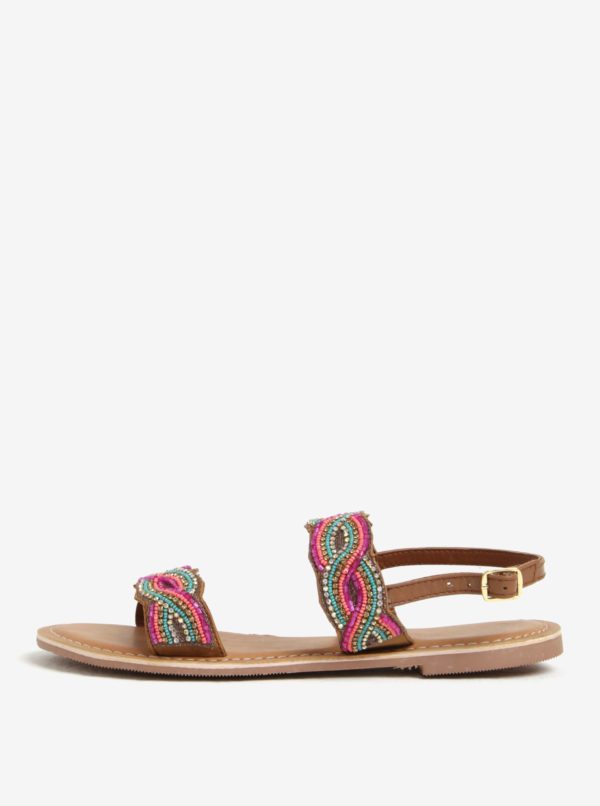 Ružovo-hnedé kožené sandále s korálkami Dorothy Perkins