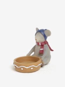 Svietnik v tvare sediacej myšky s modrou čiapkou Kaemingk