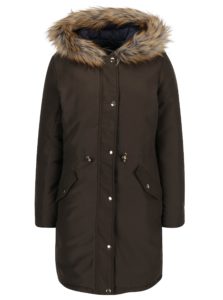 Kaki obojstranný kabát s kapucňou s kožúškom Dorothy Perkins