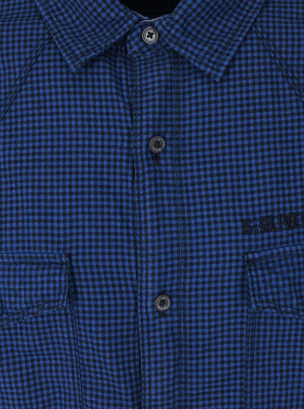Čierno-modrá pánska kockovaná slim fit košeľa s.Oliver