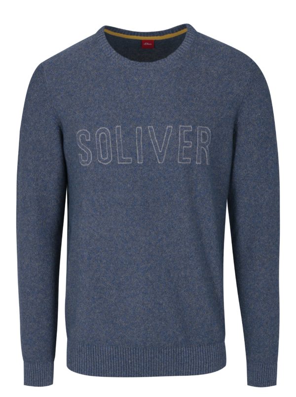 Modrý pánsky melírovaný sveter s nápisom s.Oliver