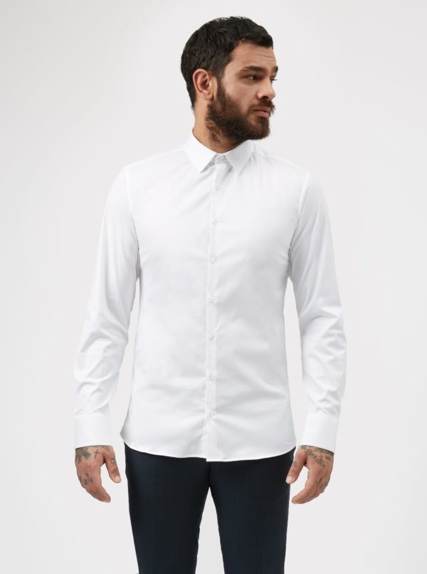 Biela formálna slim fit košeľa odolná proti škvrnám LABFRESH
