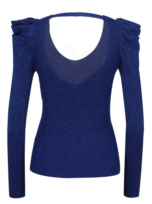 Modrý trblietavý sveter so zberkaním na rukávoch Miss Selfridge