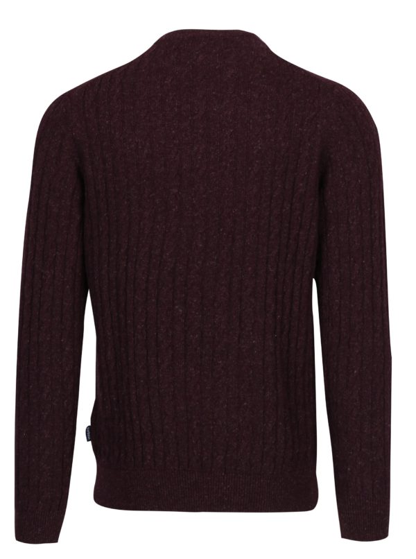 Vínový melírovaný vlnený sveter s prímesou ľanu Barbour Essential Cable