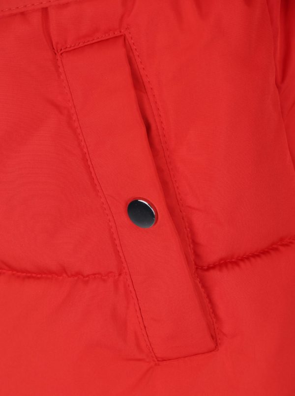 Červená prešívaná bunda s opaskom Miss Selfridge