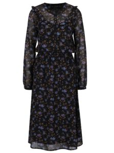 Fialovo–čierne kvetované šaty s priesvitnými rukávmi VERO MODA Rose