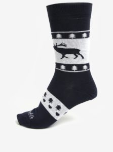 Tmavomodré unisex ponožky s jeleňom Fusakle Zimný paroháč