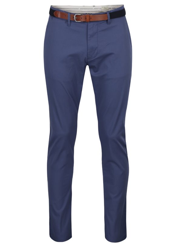 Modré slim fit chino nohavice s opaskom Selected Homme Hyard
