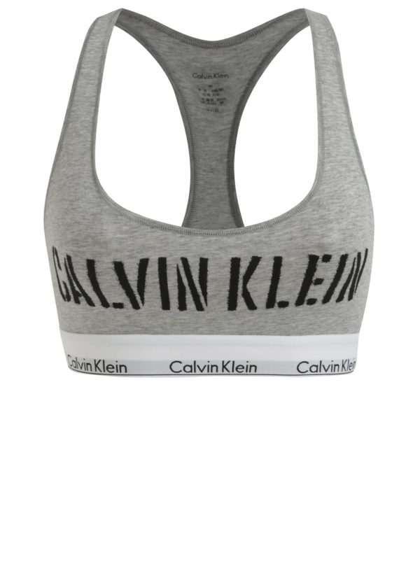 Sivá melírovaná športová podprsenka s potlačou Calvin Klein