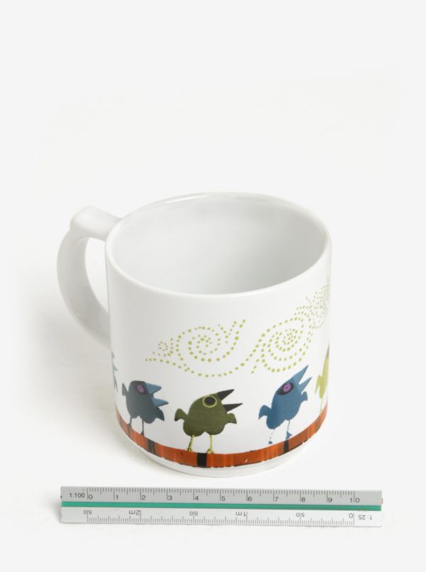 Biely hrnček s motívom vtáčej rodiny Family of Birds Coffee Mug